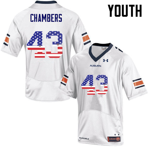 Auburn Tigers Youth Cedric Chambers #43 White Under Armour Stitched College USA Flag Fashion NCAA Authentic Football Jersey MNU2774YX